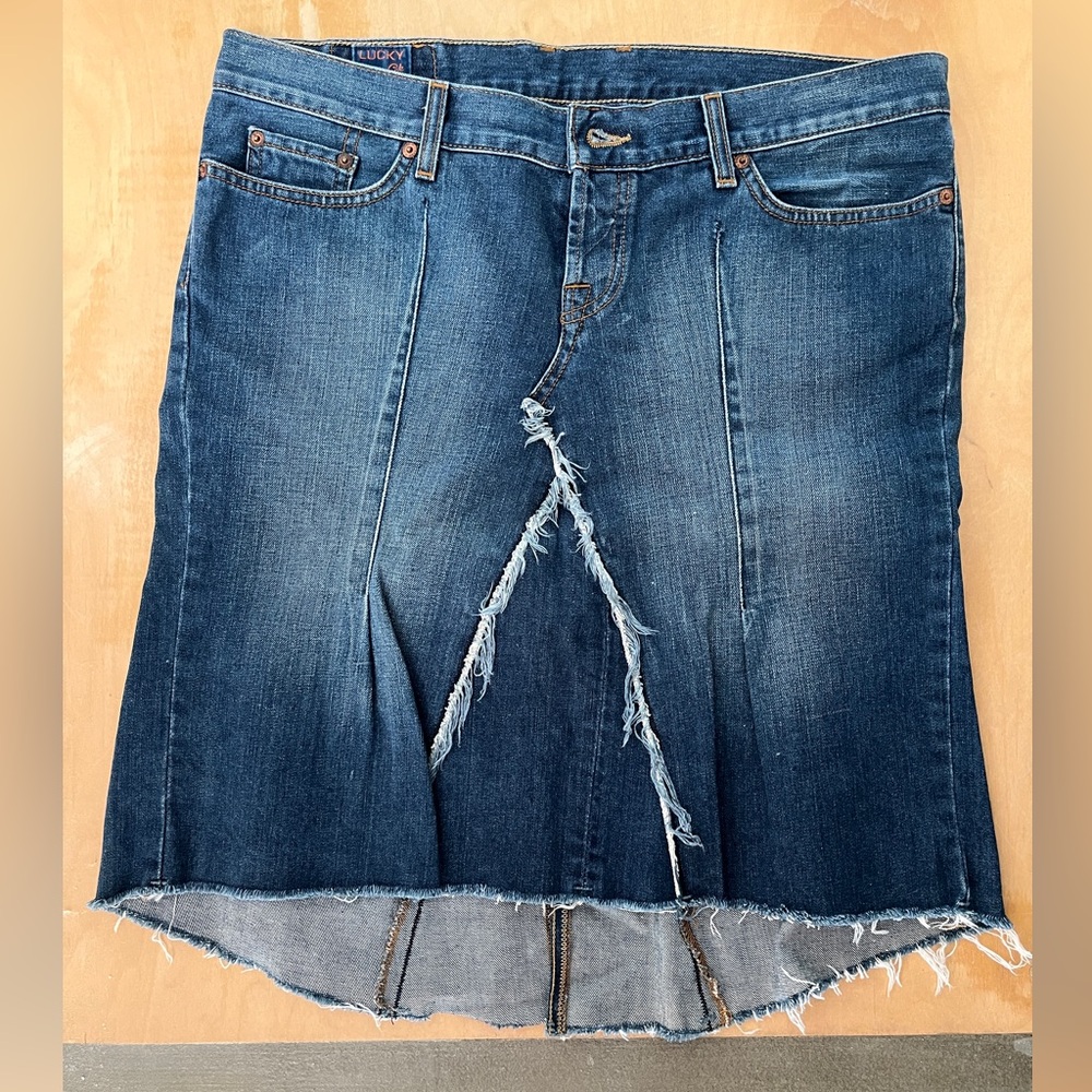 Vintage Y2K Lucky Brand Cotton Denim Jean Rosey Skirt Asymmetric Raw Hem 32